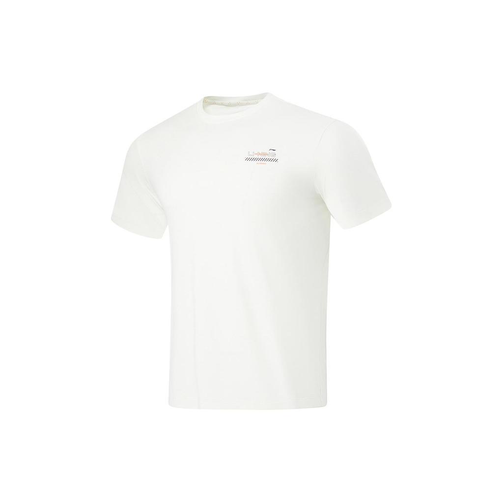 Li Ning Plain Pullover Round Neck Sports Short Sleeve T-Shirt Men Tops Off-White ATSU065-2