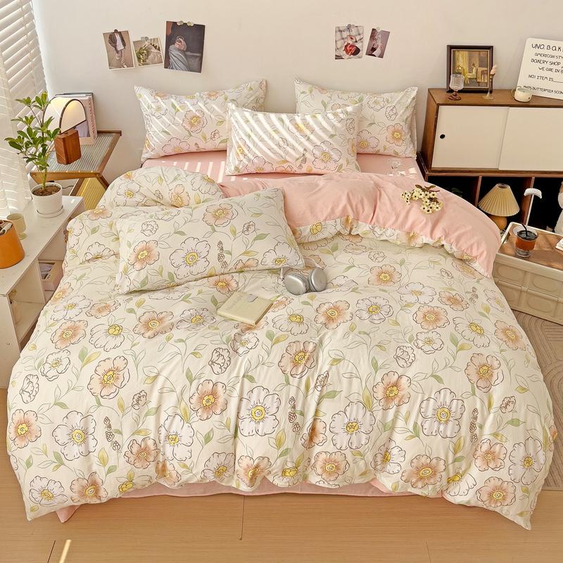 Милый мультяшный комплект пододеяльника с медведем для девочек, декор детской комнаты, кавайный клубничный комплект постельного белья из стираного хлопка, 3/4 предмета