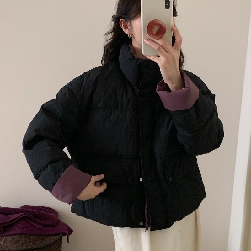 Женское зимнее свободное пальто из утолщенного хлопка в корейском стиле с воротником-стойкой