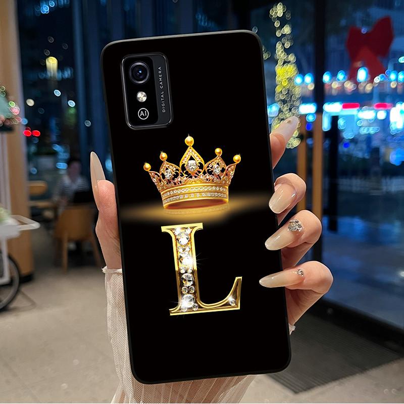 Shockproof  Phone Case For ZTE Blade L9 Silicone Black Soft Pretty A To Z Letter Glitter Crown Pattern Protective Back Case