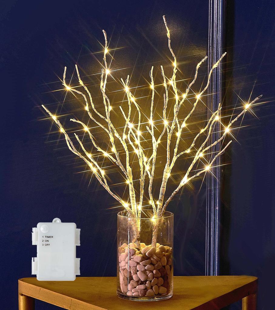 Hairui Birch Branch with LED Illumination, 45cm Tall, Tabletop Light, Nordic Style, White (Vase Not Included)