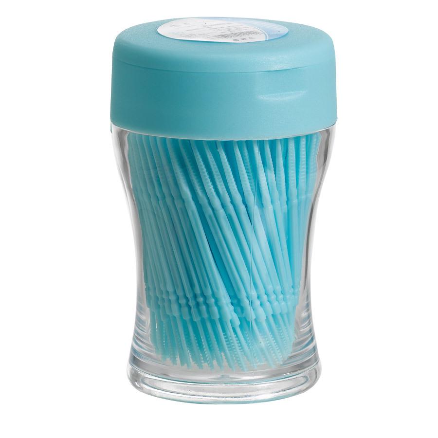 200 Двусторонних пластиковых зубочисток с держателем для домашнего и гостиничного использования