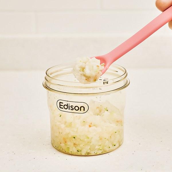 Edison Silicone Baby Food Spoon & Case 2 Stage 2 Set, Beige, Pink, 1 Set, Korean Popular Tableware