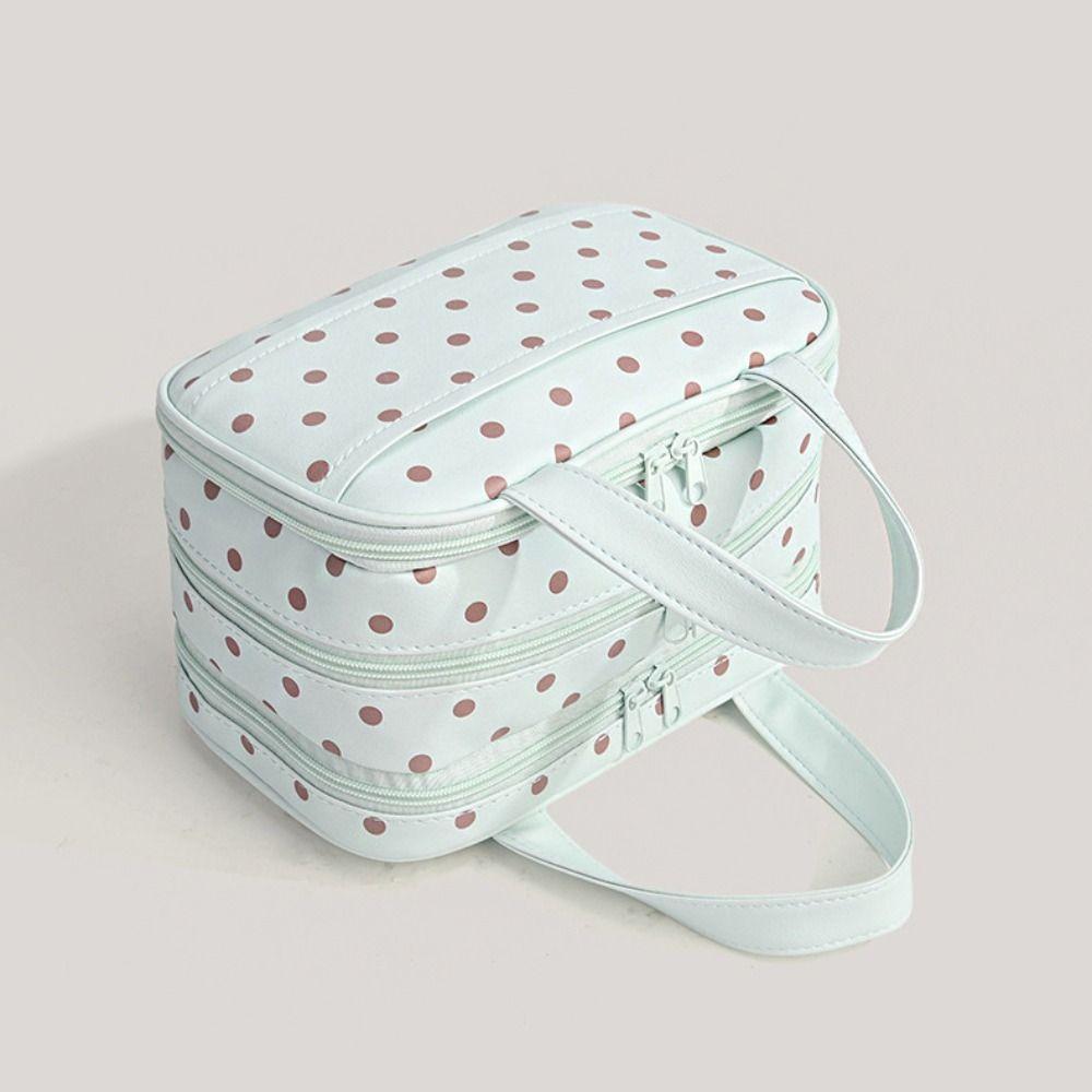 Three Layer Partition Handheld Makeup Bag Polka Dot Toiletry Bag Travel Storage Bag Business