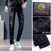 2024 Весна и осень новый тренд джинсовая эластичная вышивка узкие прямые высококачественные мужские повседневные джинсовые брюки