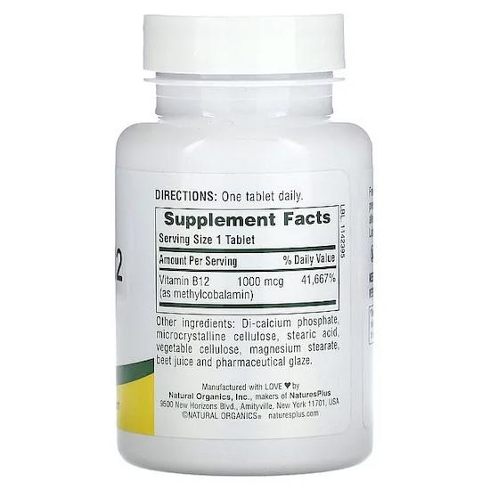 Nature's Plus VITAMIN B-12 1,000 MCG, 90 Tab