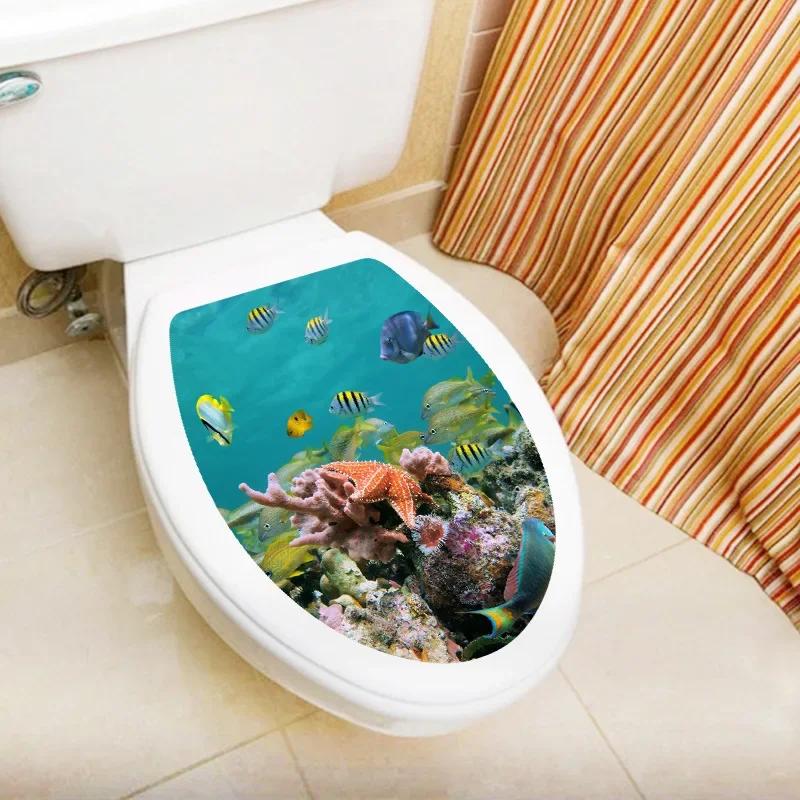 1 шт. DIY Декор для ванной комнаты с узором морских животных 3D Наклейка на крышку унитаза ПВХ Арт-обои Съемные наклейки для ванной Наклейка на унитаз
