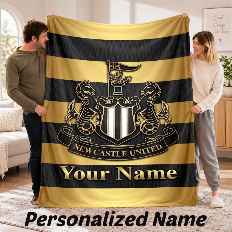 Custom Name Newcastle United Flannel Throw Blanket Personalized Text Soft Blanket Bed Sofa Gift