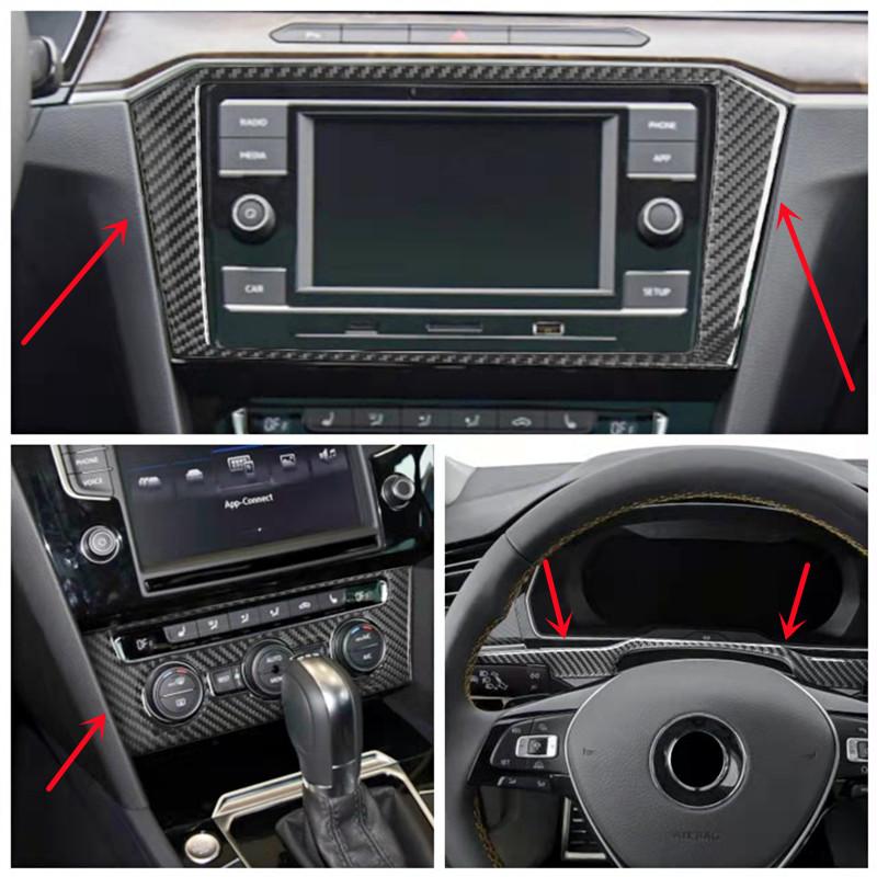 Carbon Fiber Car Interior Moulding Decoration Sticker For Volkswagen VW Magotan Arteon Dashboard Center Control Panel Cover