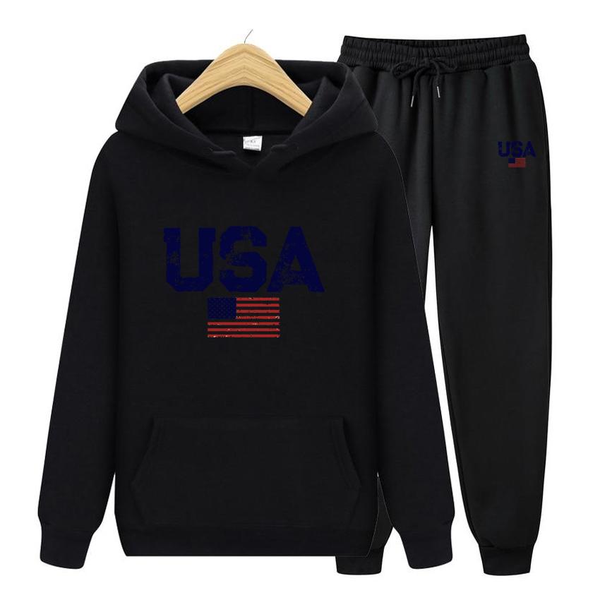 Мужской и женский комплект с капюшоном, винтажный комплект с капюшоном с уличным принтом в виде флага США, комплект с капюшоном высокого качества, повседневный комплект с капюшоном, дышащая футболка, одежда