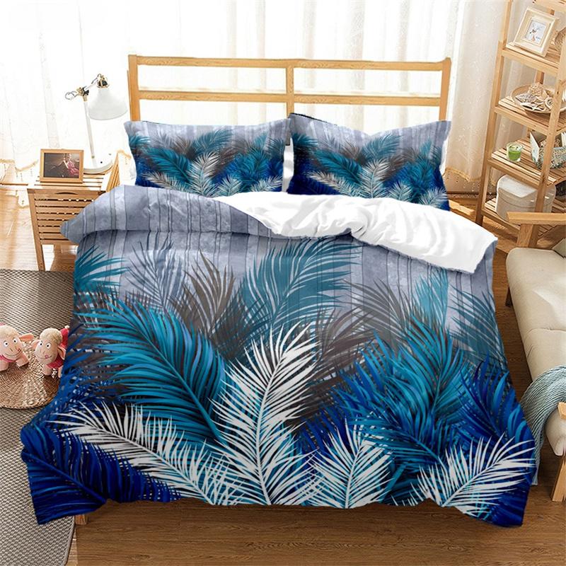 Tropical Leaf Duvet Cover Set All Season Soft Bedding with Pillowcases Single Double Queen King Size