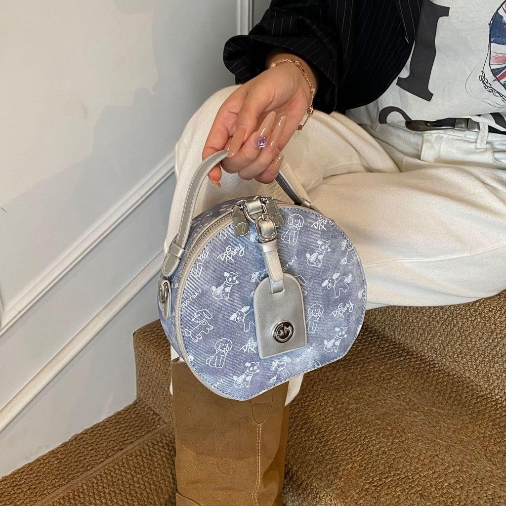 Женская круглая сумка для торта - Стильный принт, дизайн "маленький аромат", универсальная сумка через плечо/кроссбоди