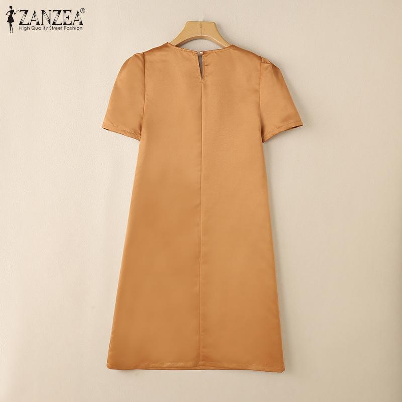 ZANZEA Женское повседневное летнее платье с коротким рукавом в стиле пэчворк с цветами