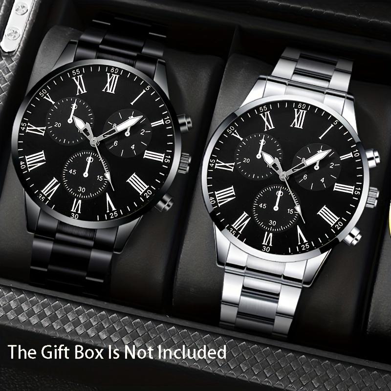 2 Pieces Fashion Men's Watch Quartz Simple Roma Dial Men's Business Watches Men's Watch (Without Box)