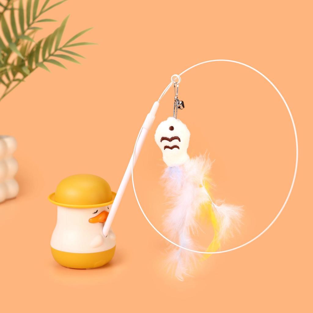 Multifunctional Duck Cat Teaser Wand with Rotating Feather & Catnip for Self-Play