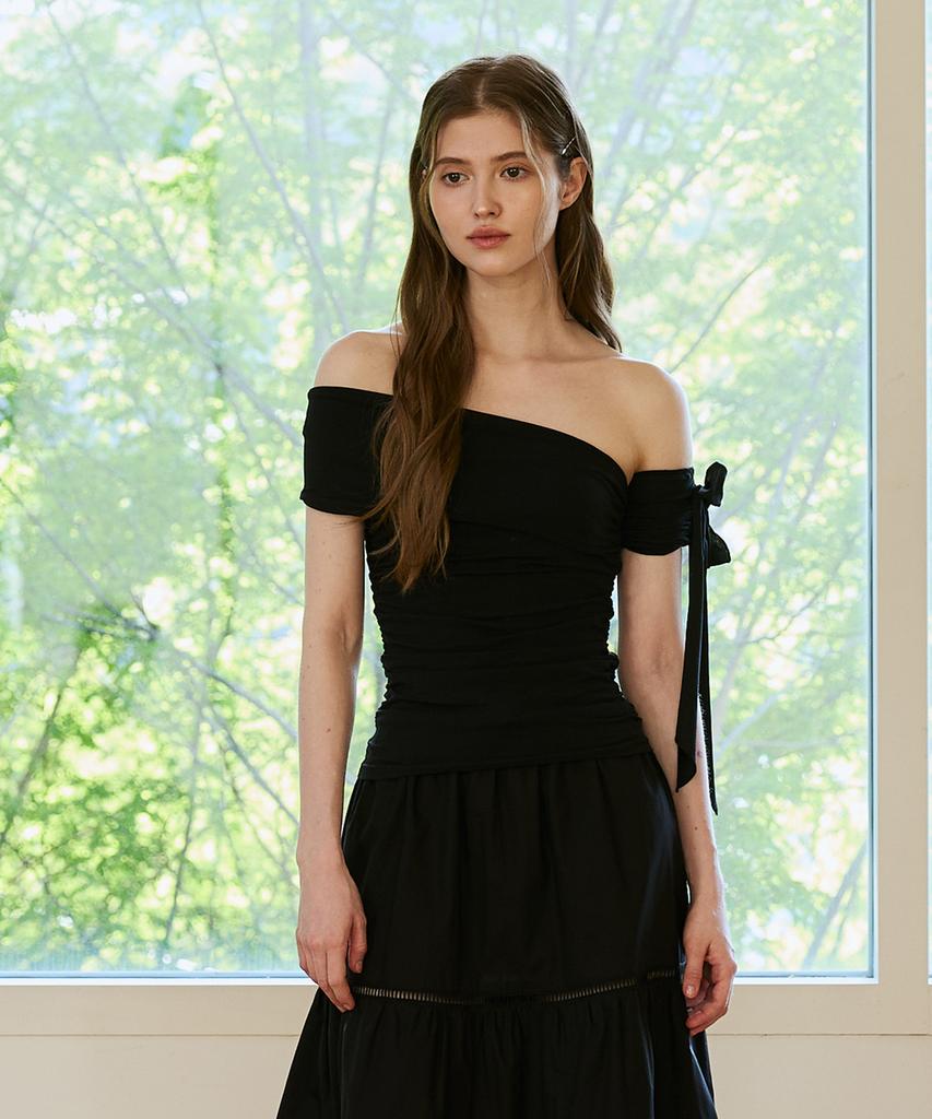 Аликим Риа Топ с одним плечом и сборками / Черный