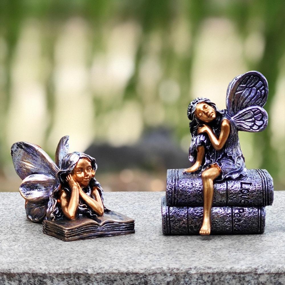 Милая статуэтка девушки-ангела, забавная фея, настольное украшение, креативные фигурки фей на открытом воздухе