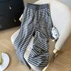 Striped Wide-leg Pants Women's Spring Threaded Drawstring Soft Waxy Slim Straight Casual Pants