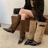 Boots children's autumn and winter new pointed inner height slope heel French straight high tube but knee boots women