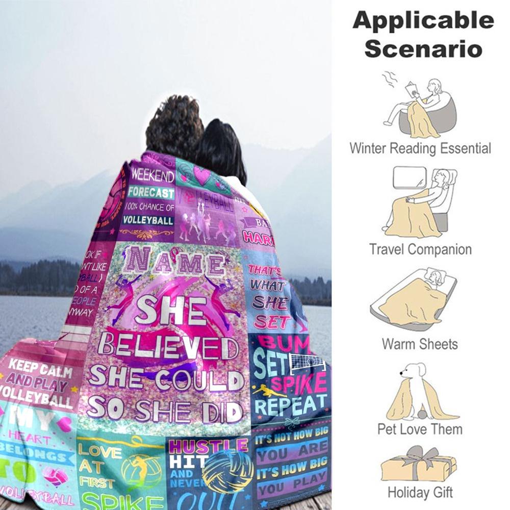 Pink Volleyball99 Personalized Text Blanket Multi-purpose Personalized Blanket Soft Warm Cozy Versatile for Picnics Livingroom Bedding Living Room