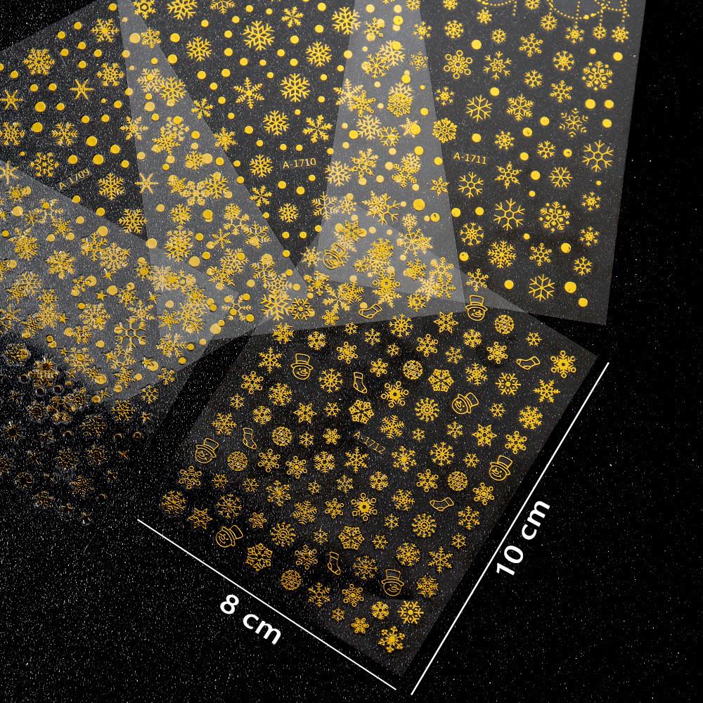 12 шт. лазерных серебряных снежинок наклейки для ногтей 3D бронзирующие рождественские наклейки для ногтей голографические слайдеры снежинки серебра/золота/белого цвета