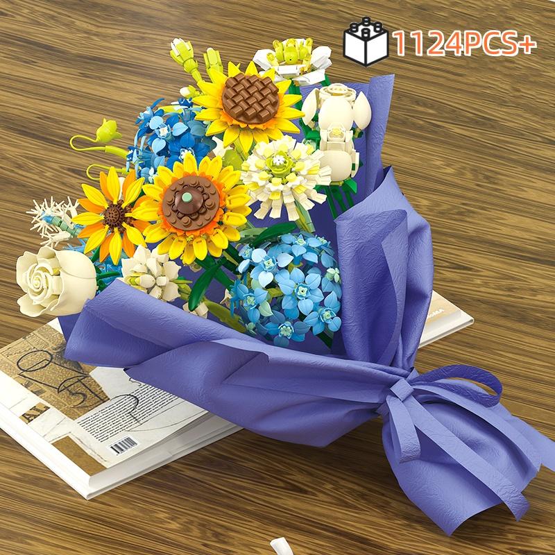 13 Цветов Строительные Блоки Вечный Цветок Подсолнух Гвоздика Букет Роз Модель Кирпичики Девочка Романтические DIY Игрушки Детские Игрушки