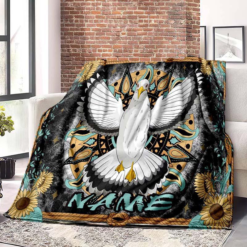 Bird And Sunflower Customize Your Name Blanket Used For Chair Office Sofa Bed Camping Soft And Warm Giving Friends And Relatives Birthday Graduation
