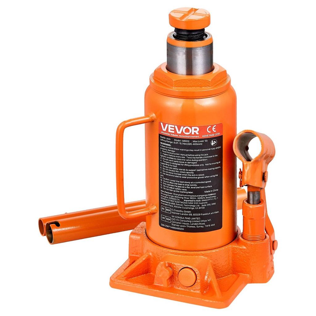 Hydraulic Bottle Jack, 12 Ton (26455.5 lbs) Capacity, 205-400 mm Lifting Range, Heavy Duty Welded Bottle Jack for Car, SUV, Pickup, Auto Repair, House