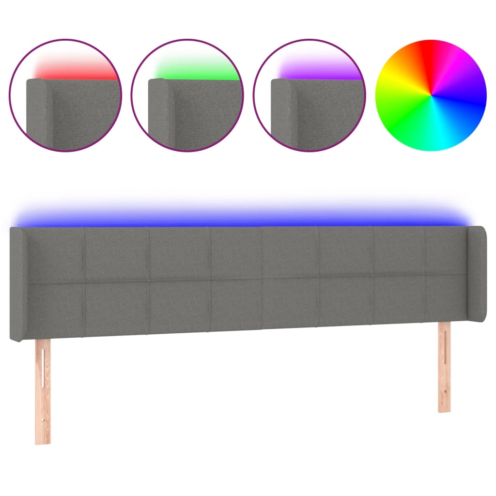 Vidaxl Zagłówek Do Łóżka Z Led, Ciemnoszary, 183X16X78/88 Cm, Tkanina