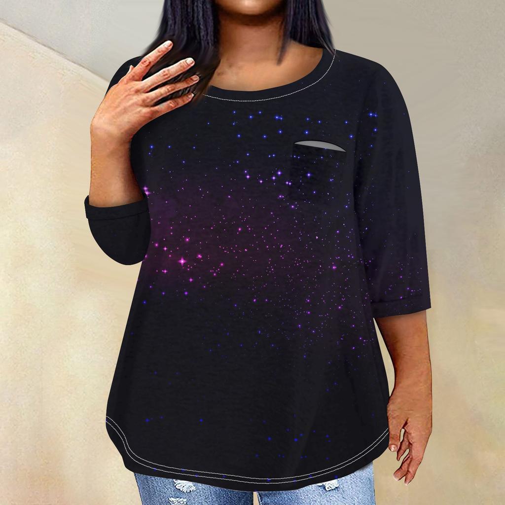 Женский модный повседневный пуловер с круглым вырезом и рукавом три четверти с принтом, топ с рукавами 4/3