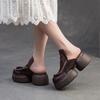 Модные кожаные босоножки на платформе с толстым каблуком для женщин, удобная летняя обувь с открытой пяткой