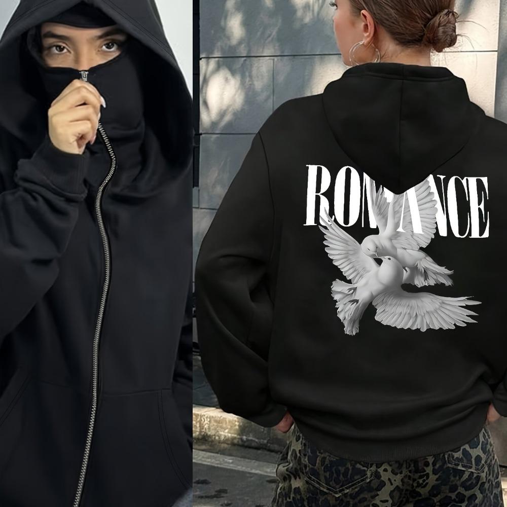 Двойная шапка, двойной воротник Мужская и женская модная толстовка с капюшоном в уличном стиле с принтом в виде молнии