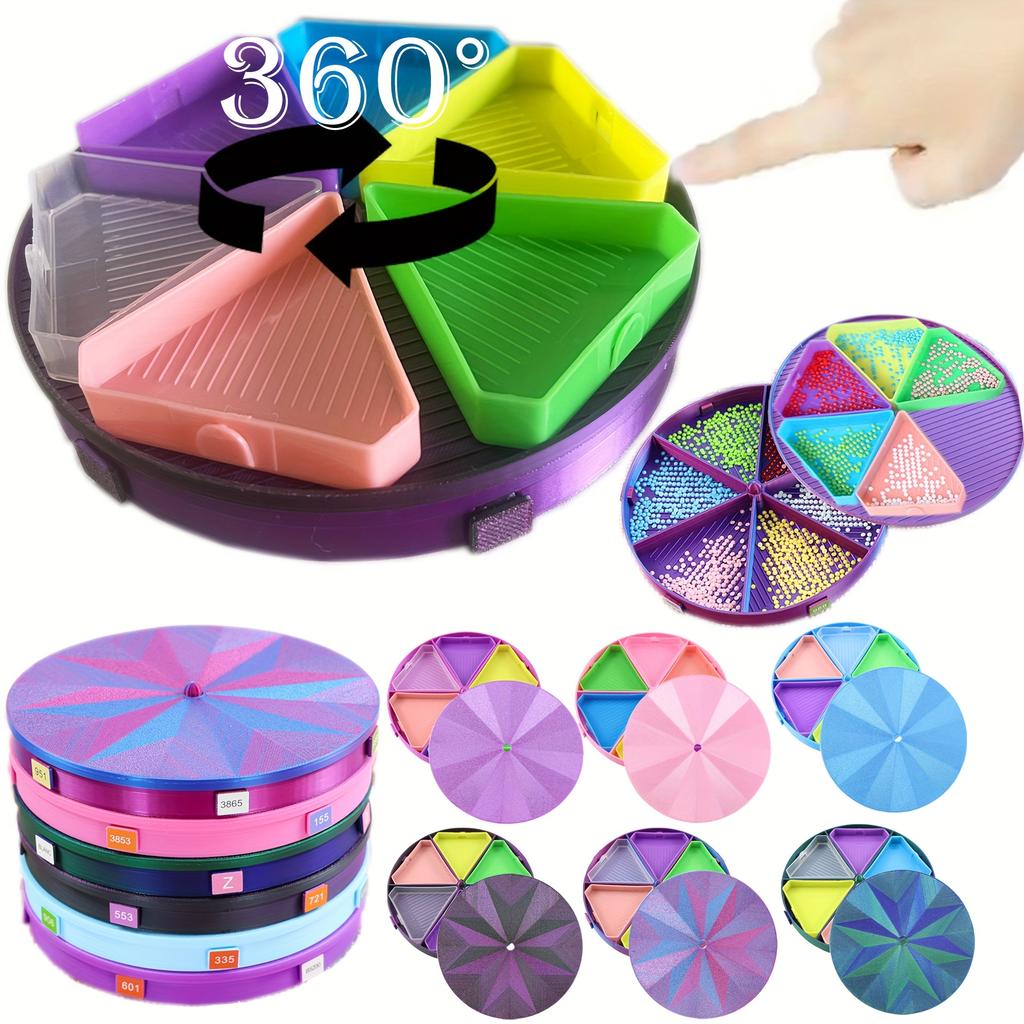 161 Degree Rotatable Diamond Painting Organizer Tray 6 Color Trays Diamond Bead Storage Box for Diamond Art DIY Craft Projects