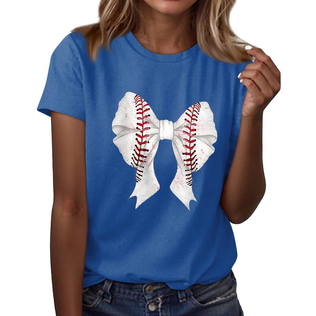 Женская повседневная футболка с принтом бейсбола, круглый вырез, пуловер, короткий рукав