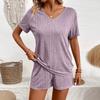Летний комплект пижамы из футболки с V-образным вырезом и шорт в европейском и американском стиле для женщин