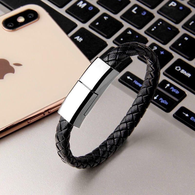 Браслет-веревка из ПУ-кожи с Type-C Быстрой Зарядкой и USB-кабелем с Магнитной Притяжкой