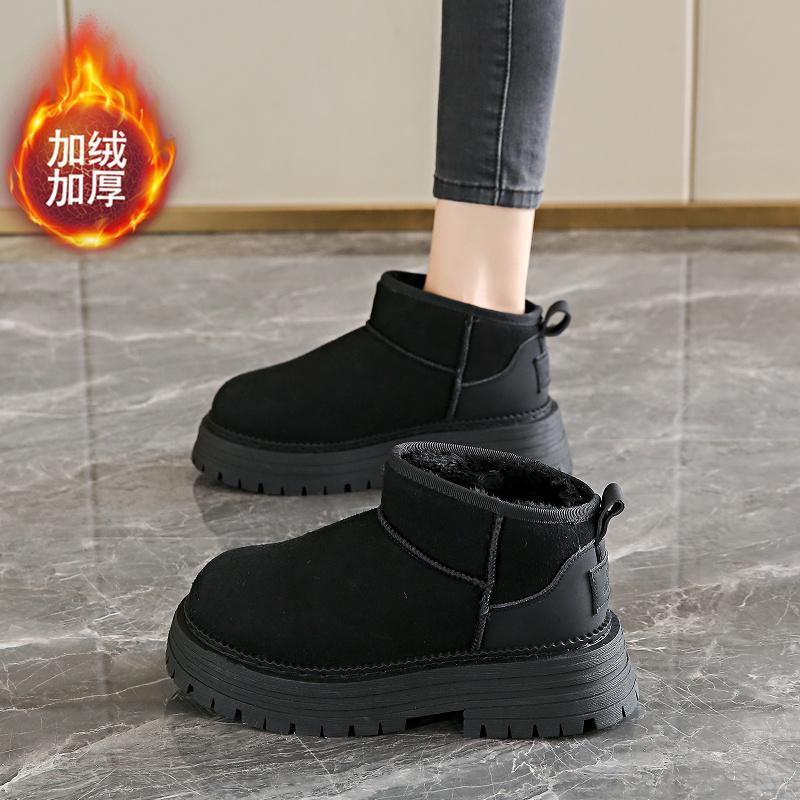CRLAYDK Женские мини-сапоги для снега на платформе, зимние теплые на подкладке из искусственного меха, замшевые, для дома и улицы, короткие, противоскользящие, классические ботильоны до щиколотки