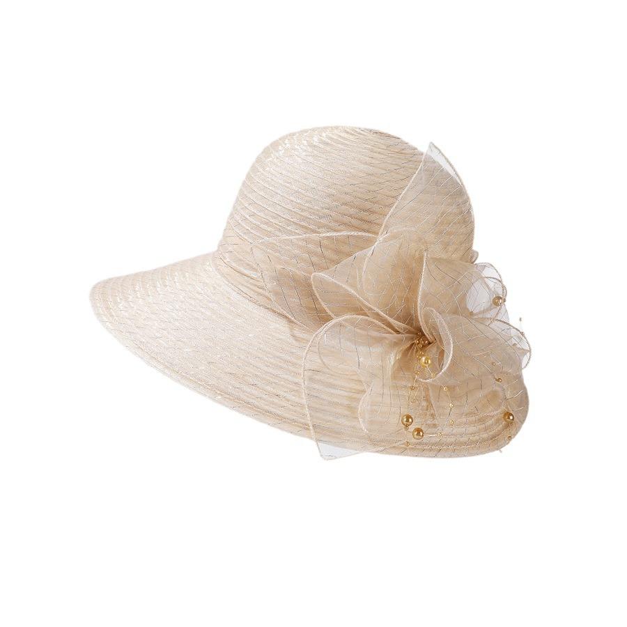Новые шляпы от солнца из органзы с цветком, женские летние шляпы для свадебной вечеринки, шляпы для церкви, женские солнцезащитные шляпы для путешествий и пляжа с защитой от ультрафиолета