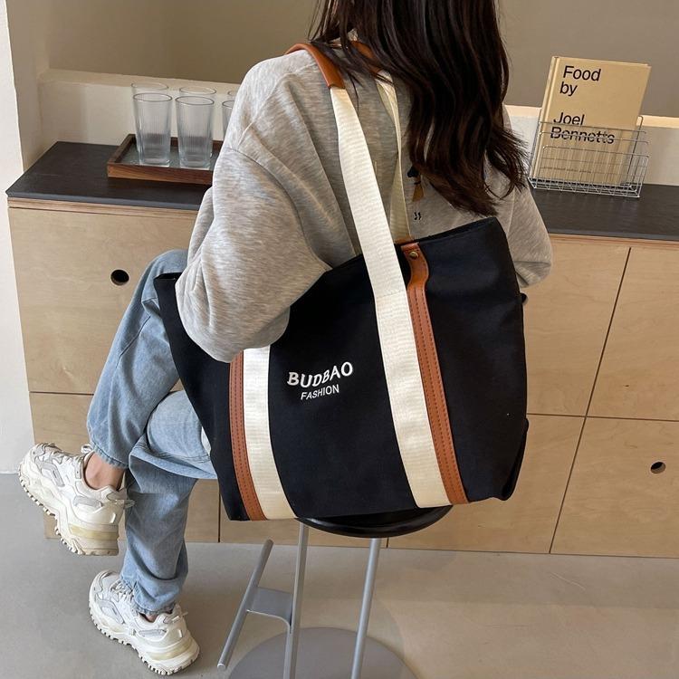 Canvas Bag Commuter Bag Women's New Trendy Casual Large-capacity Portable Tote Bag Ins Student Shoulder Bag