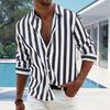Мужская рубашка на весну и осень с отложным воротником в тон, полосатый принт с длинными рукавами, однобортный свободный кардиган, деловой топ