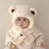 Plush Winter Baby Hat Scarf One-Piece Infant Beanies Cap Cute Kids Hat Hooded Scarf