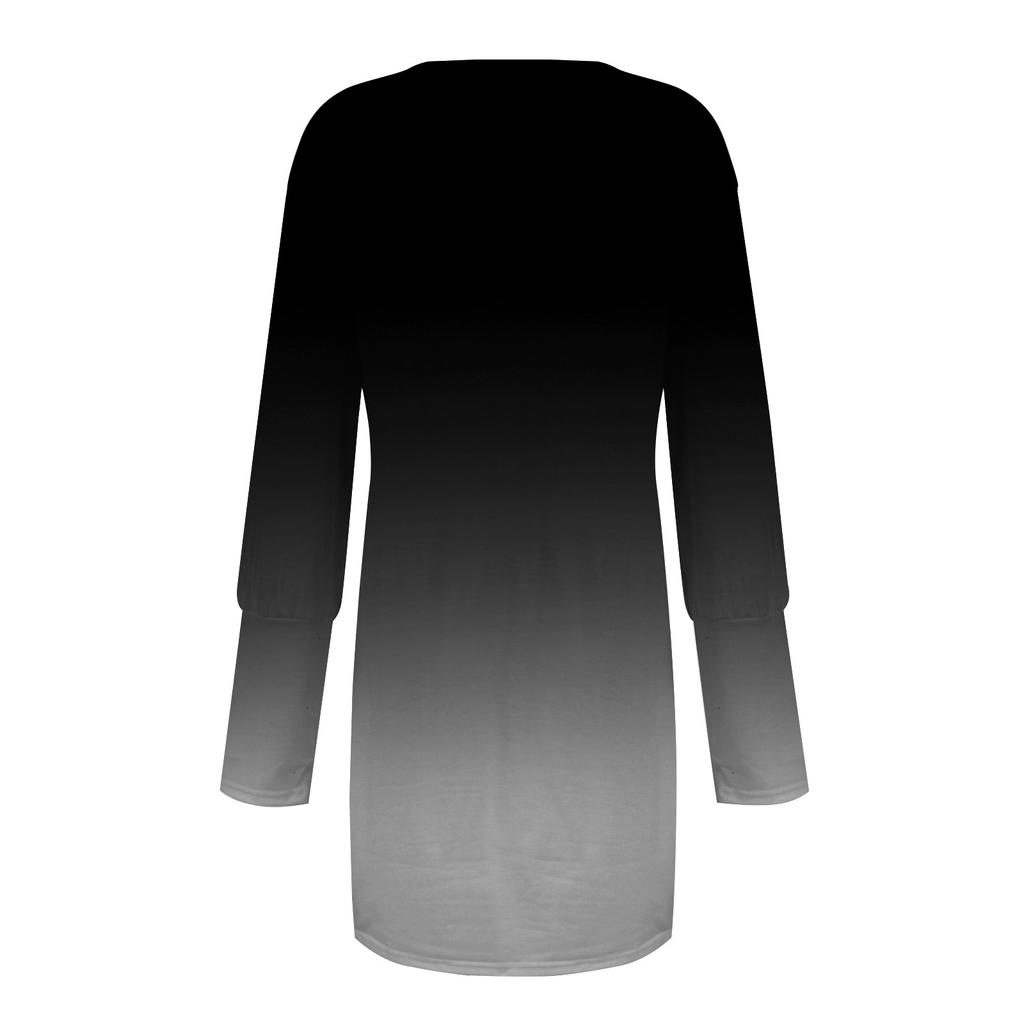 Женское модное повседневное платье на пуговицах с длинным рукавом и v-образным вырезом с градиентным принтом