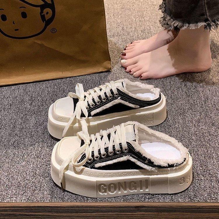 Интернет-знаменитости популярные парусиновые туфли женские весна-лето 2025 новые на толстой подошве с одной педалью легкие повседневные тапочки с сумкой на голову классные тапочки