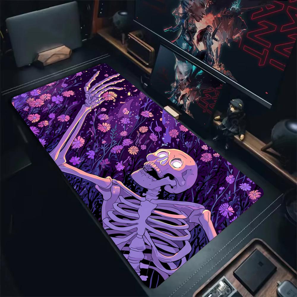 Fantasy Skeleton And Romantic Flowers Mouse Pad Desk Mat Gaming Mats With Stitched Edge Nonslip Computer Mousepad Office Rug