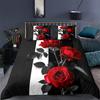 Romantic Rose Black And White Striped Three-Piece Quilt Cover Digital Printing Bedding Set Bed Cover