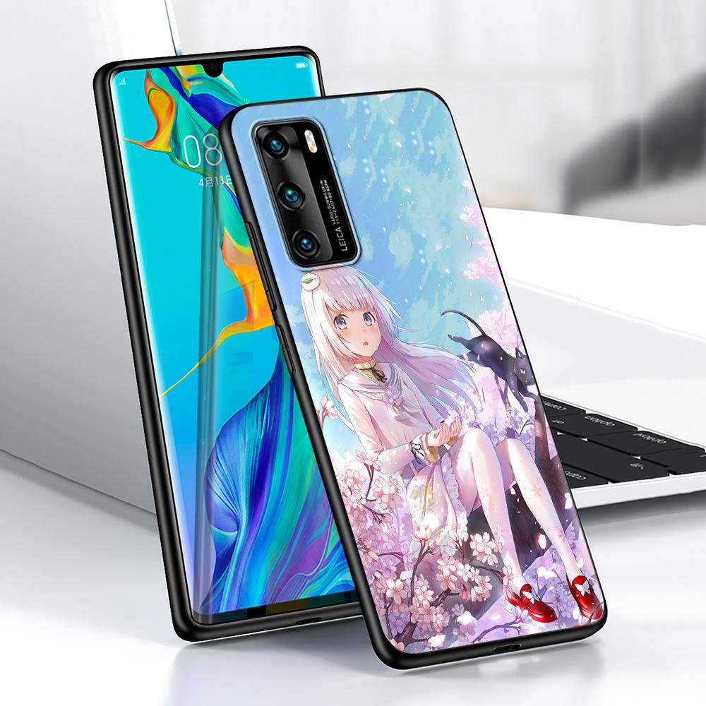 Plum Cherry Blossom Girl Case for Huawei P30 P Smart Z P40 Lite E P20 Y6 Y7 Y9 2019 Honor 8X Play 9A 50 20 Pro Black Soft Cover