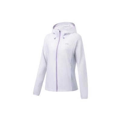 Li Ning Running Series однотонная куртка-ветровка с капюшоном и длинными рукавами на молнии, защита от солнца, женская верхняя одежда, белый небесно-голубой AFDT182-13