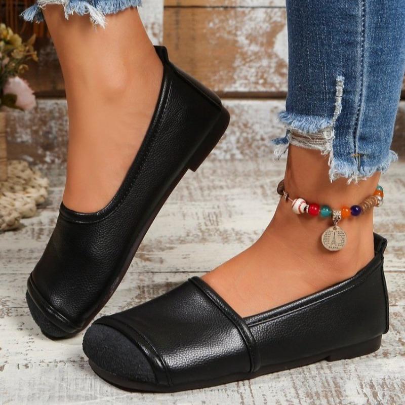 Модные нескользящие туфли-лодочки на плоской подошве, весна и лето, квадратный носок, мягкая подошва, нескользящие, универсальные, в зарубежном стиле, маленькие кожаные туфли