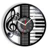 Notes Piano Musical Instrument Vinyl Disc Wall Clock Treble Clef Wall Watch Vintage Retro Music Inspired Gift For Pianoist