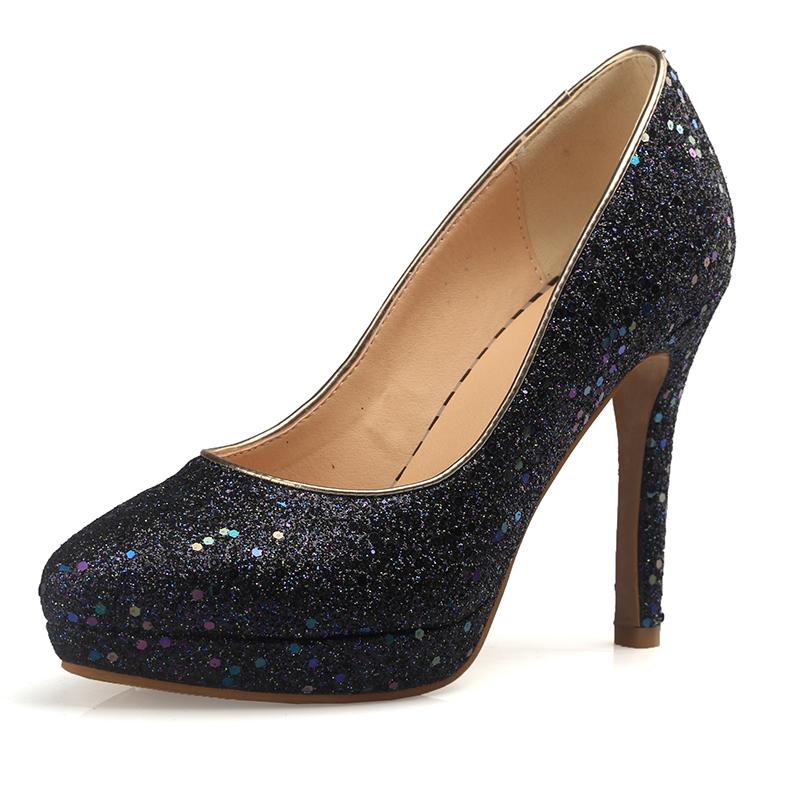 Женские туфли-лодочки на высоком каблуке, модные туфли для банкета и свадьбы с пайетками, водонепроницаемые, на тонком каблуке, с мелким вырезом, большого размера, всесезонные туфли